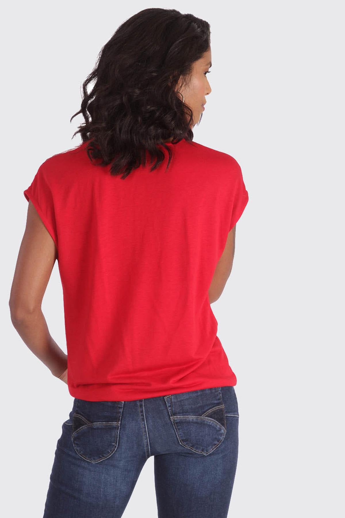 Sleeveless red evening t-shirt - Image n°3