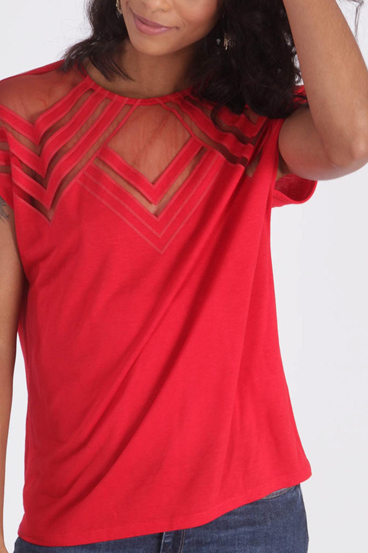 Sleeveless red evening t-shirt - Image n°4