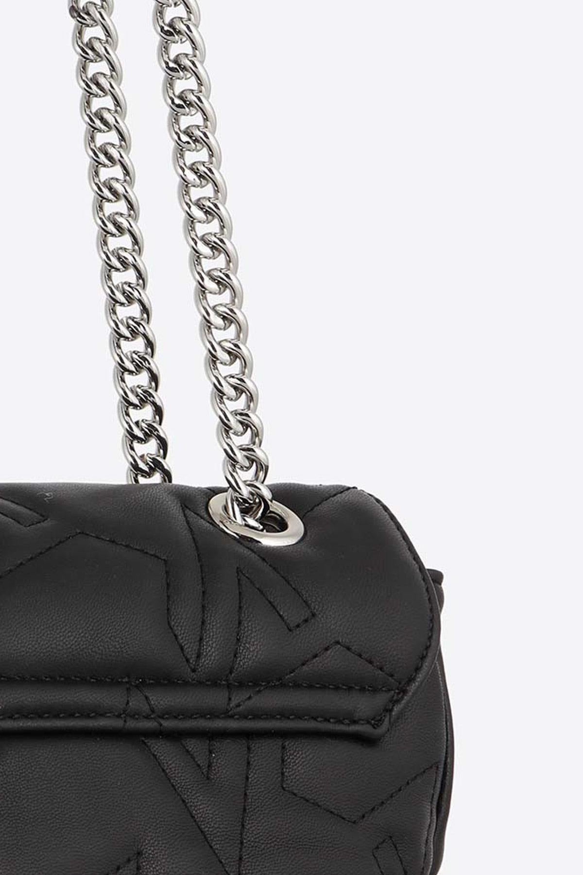 Black quilted effect shoulder bag - Image n°2