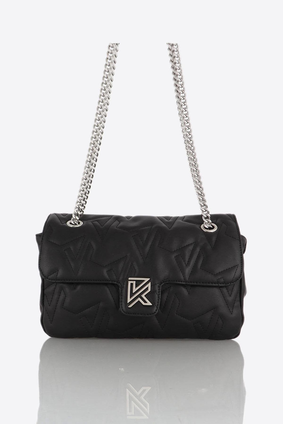 Black quilted effect shoulder bag - Image n°1