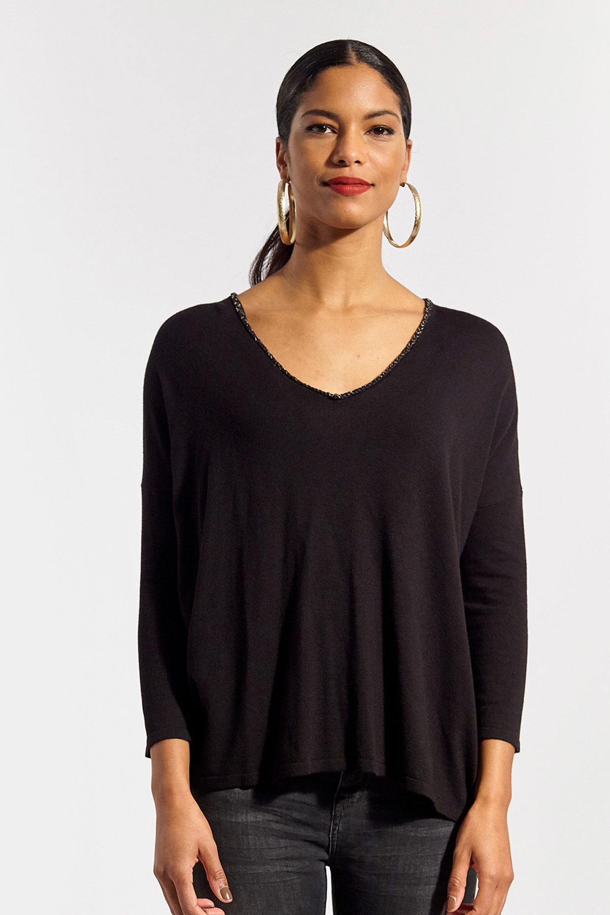 Black oversized V-neck sweater - Image n°1