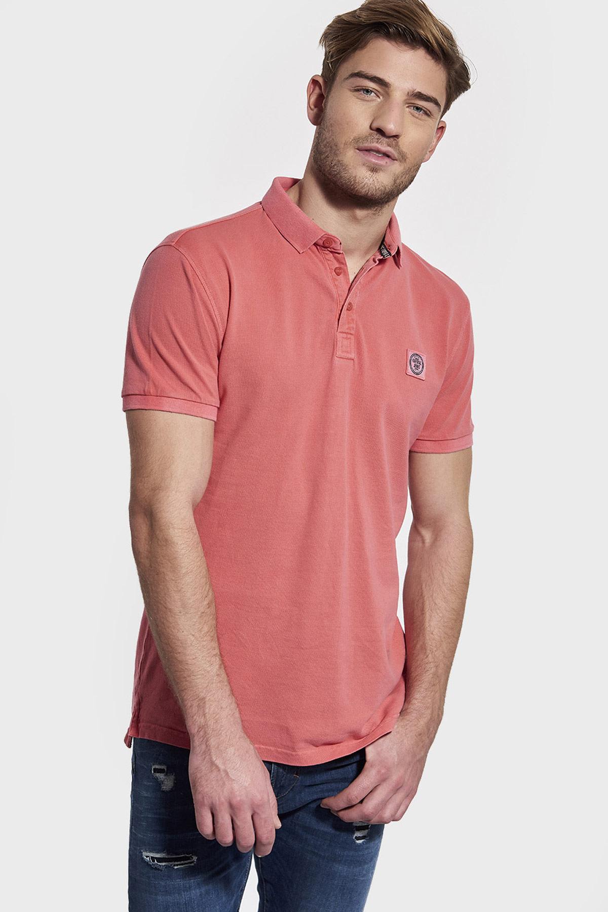 Men's pink short-sleeved polo shirt - Image n°1