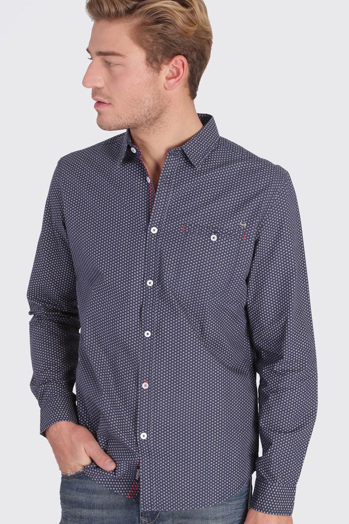 Dark blue patterned shirt - Image n°1