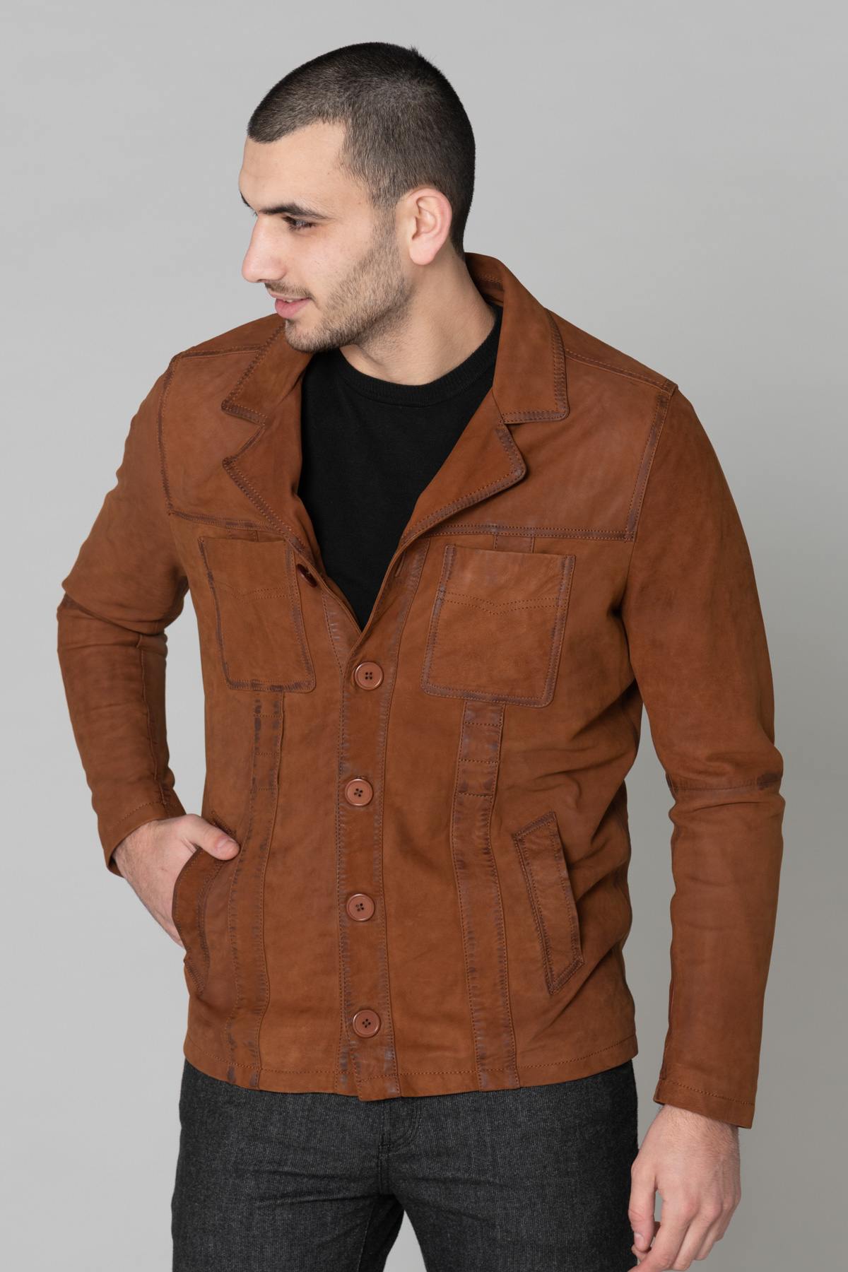 Men's brown suede leather blazer - Image n°6