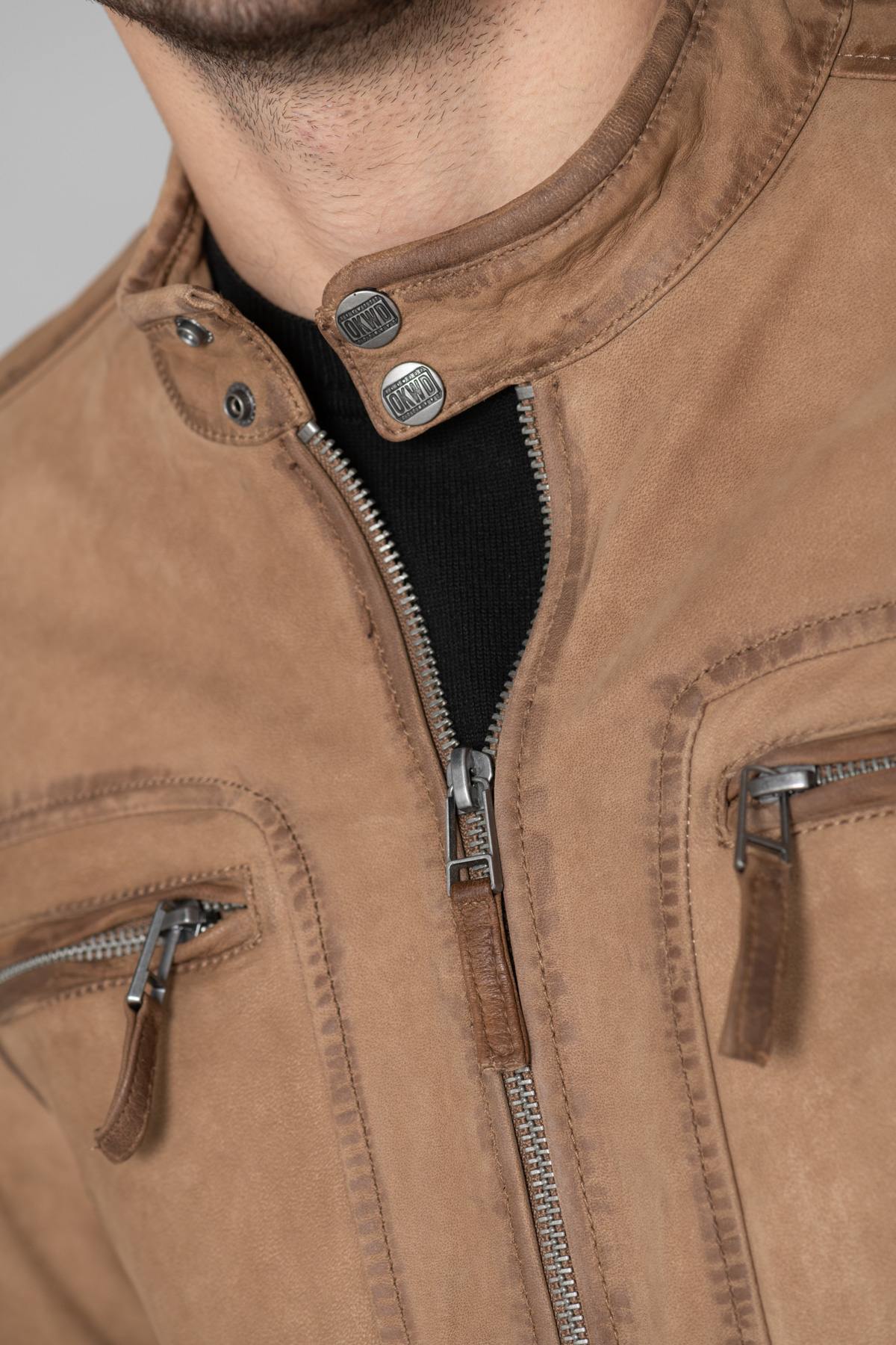 Coffee-colored nubuck leather jacket - Image n°8