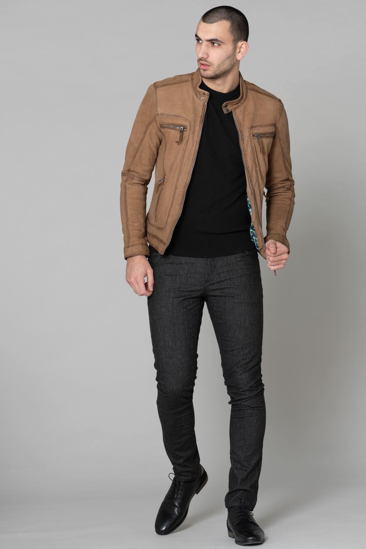 Coffee-colored nubuck leather jacket - Image n°2