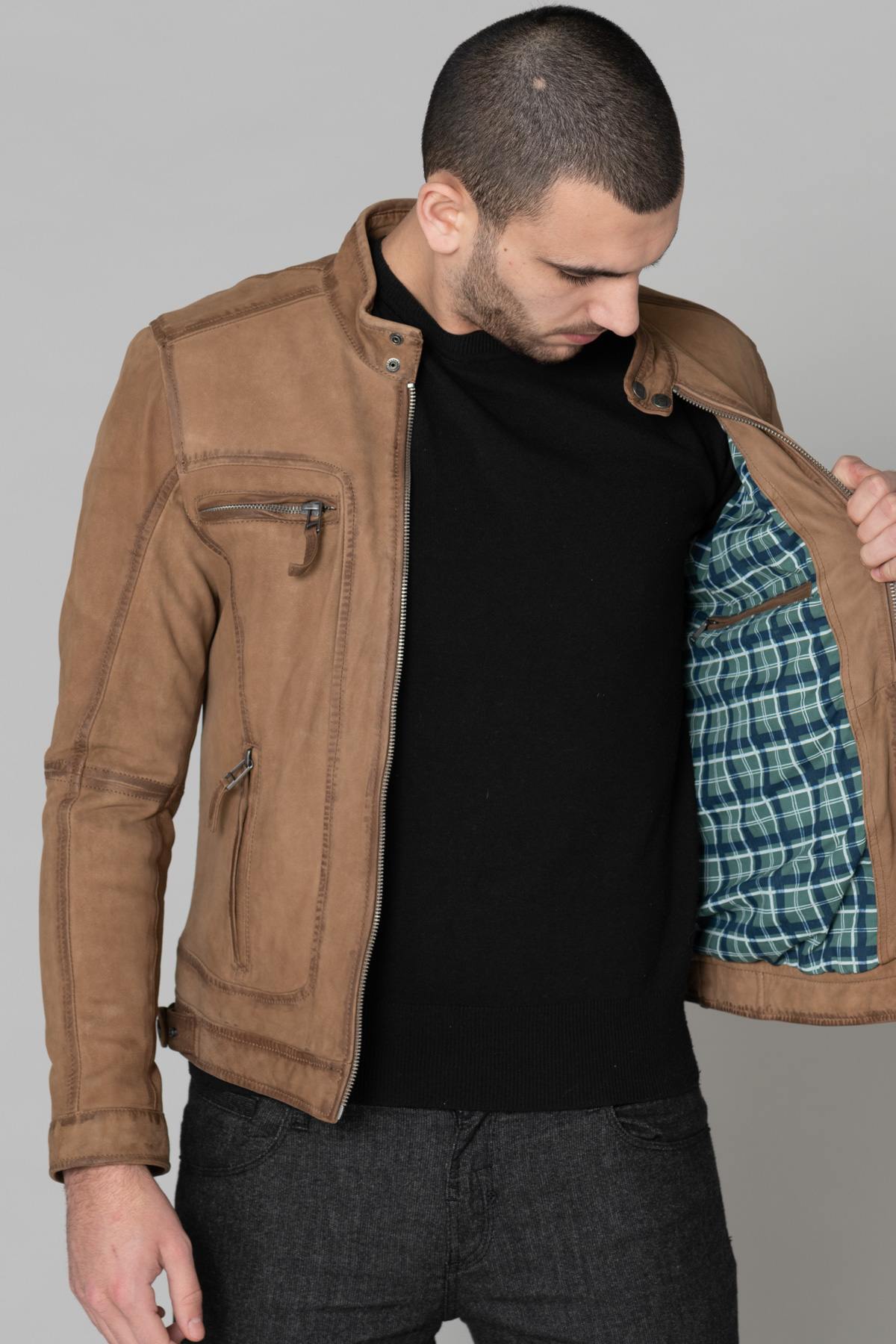 Coffee-colored nubuck leather jacket - Image n°5