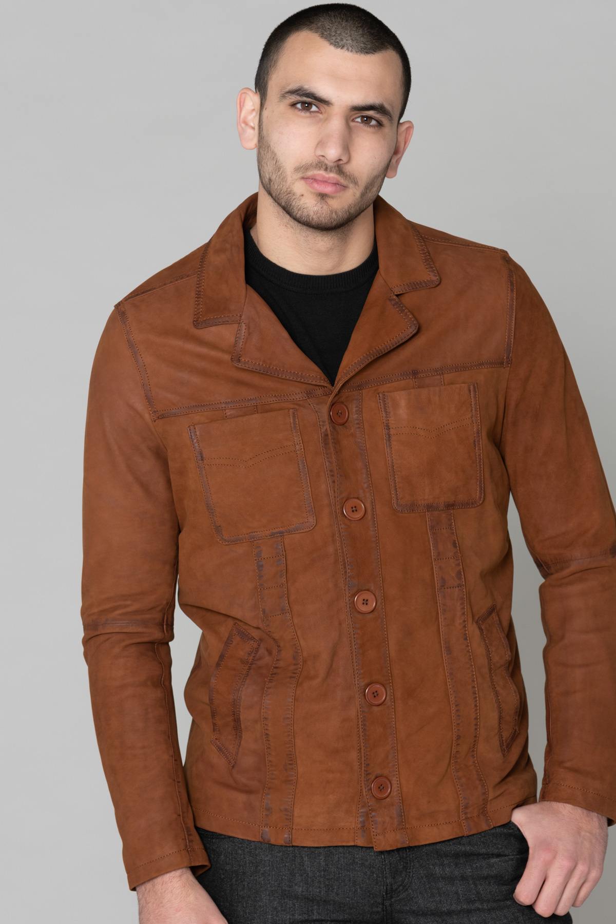 Men's brown suede leather blazer - Image n°4