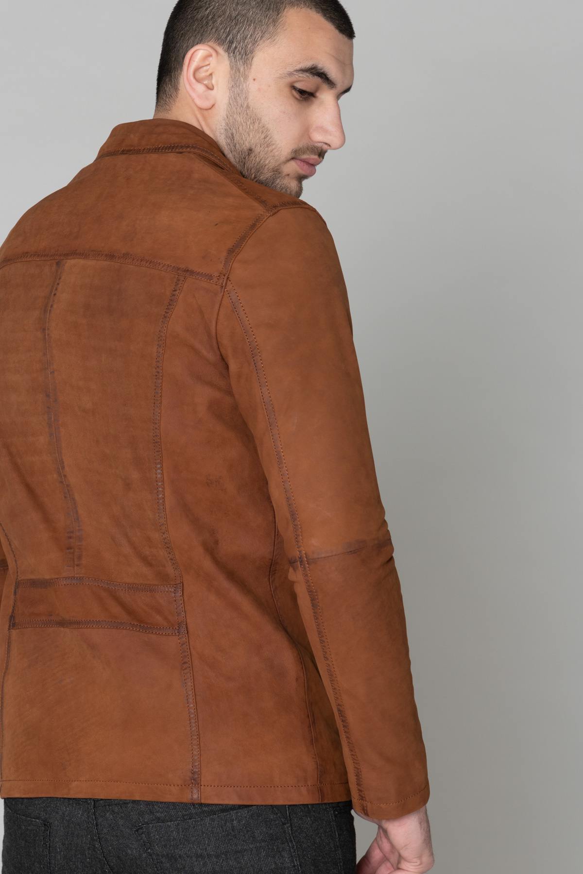 Men's brown suede leather blazer - Image n°7