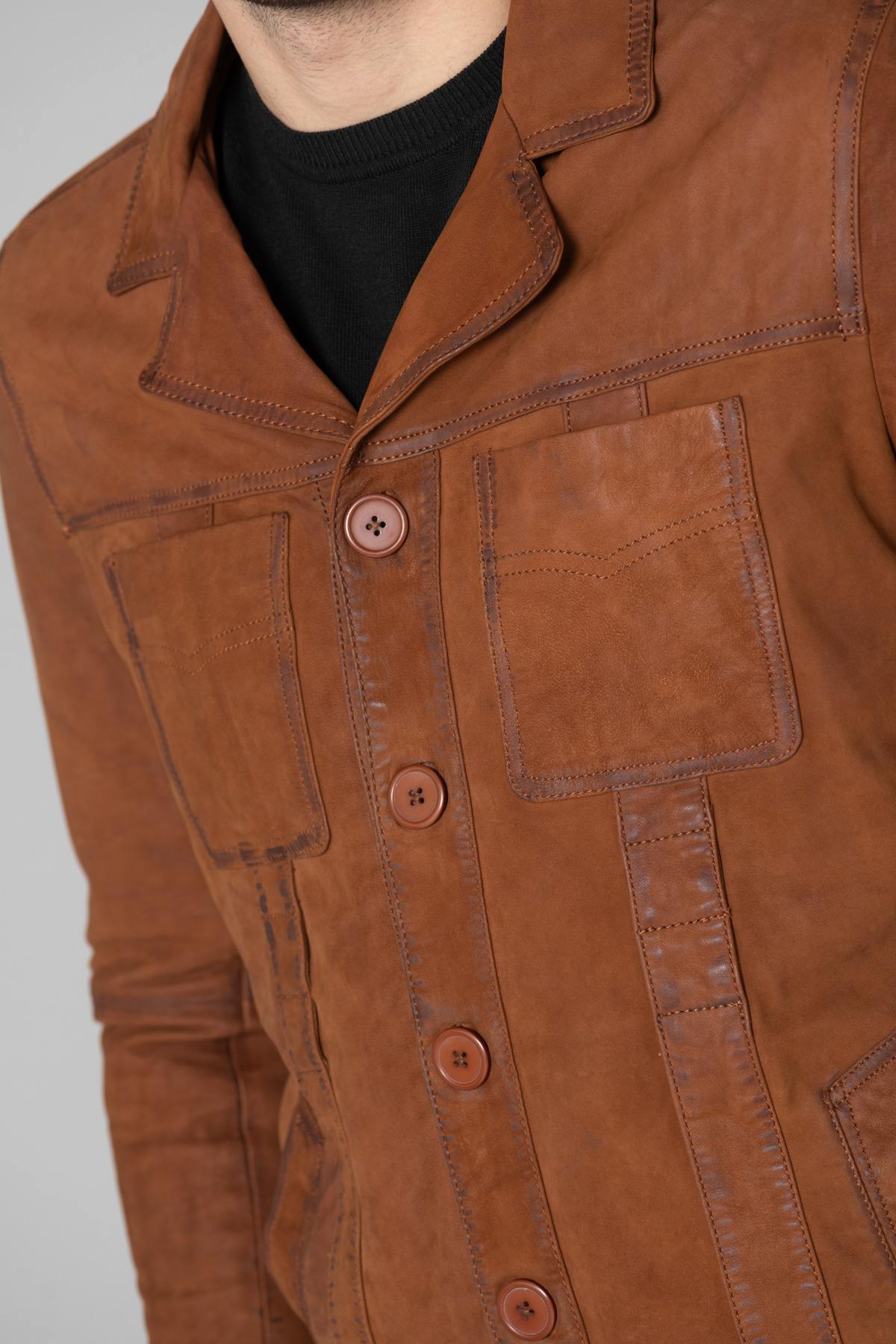 Men's brown suede leather blazer - Image n°2