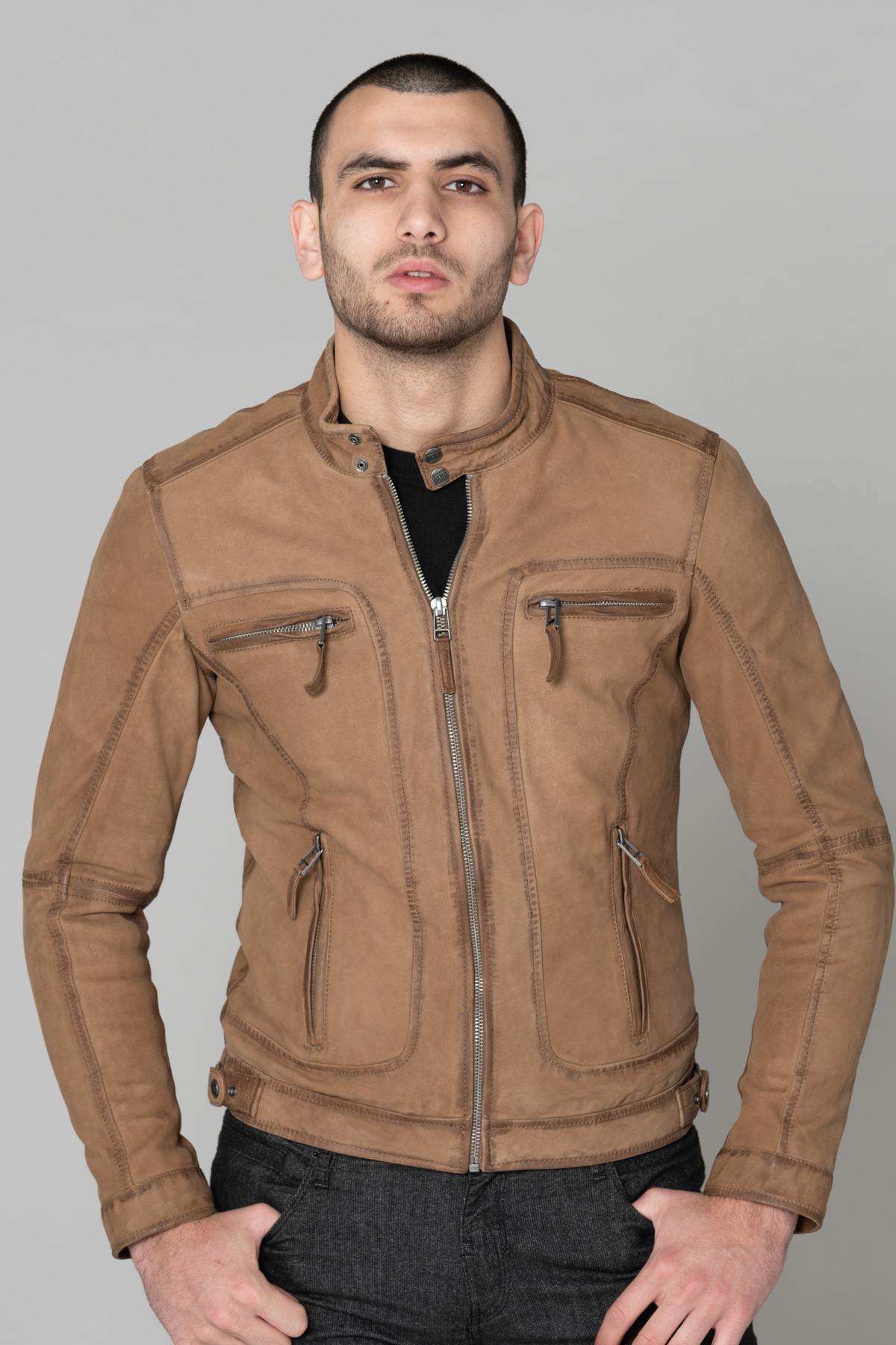 Coffee-colored nubuck leather jacket - Image n°4