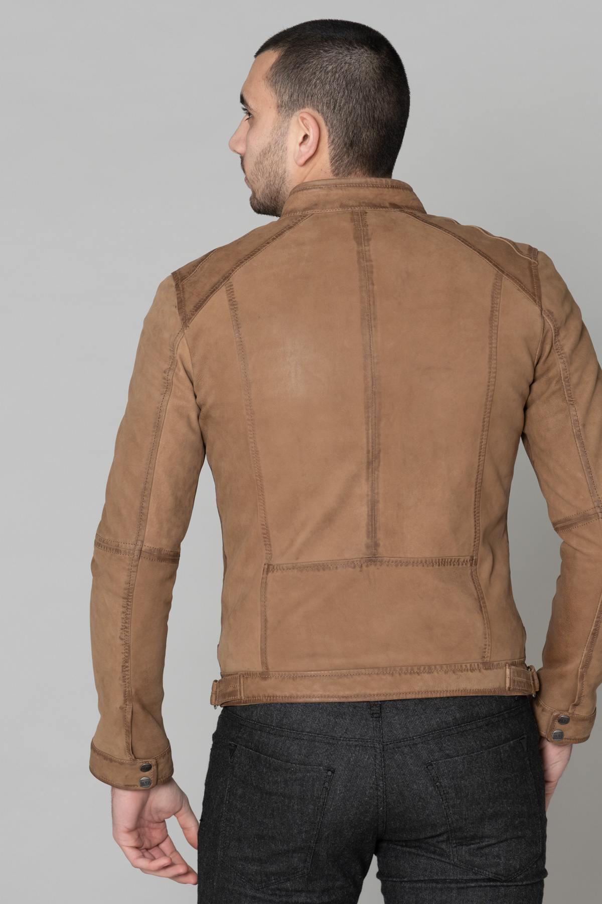 Coffee-colored nubuck leather jacket - Image n°6