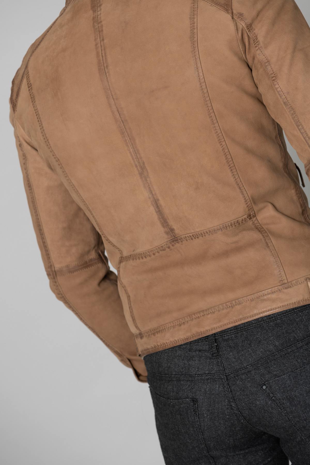 Coffee-colored nubuck leather jacket - Image n°7