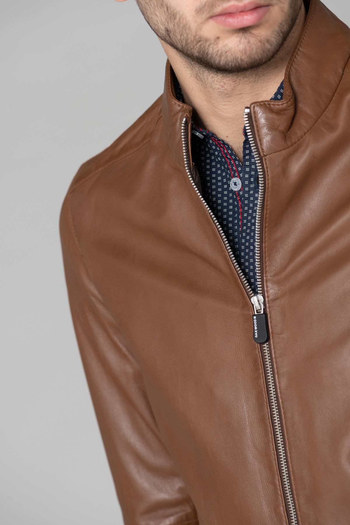 Cognac sheepskin leather jacket - Image n°4