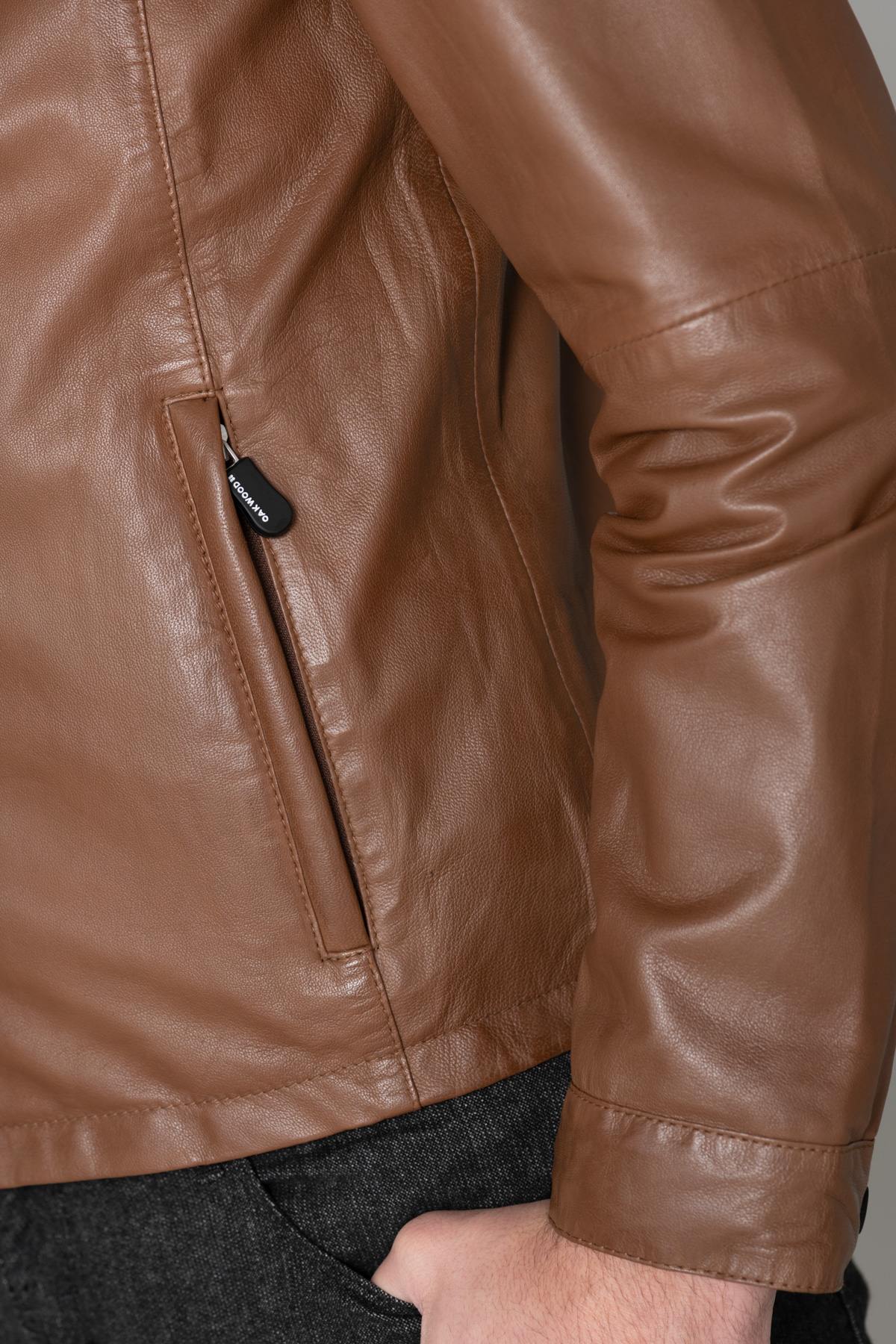 Cognac sheepskin leather jacket - Image n°8