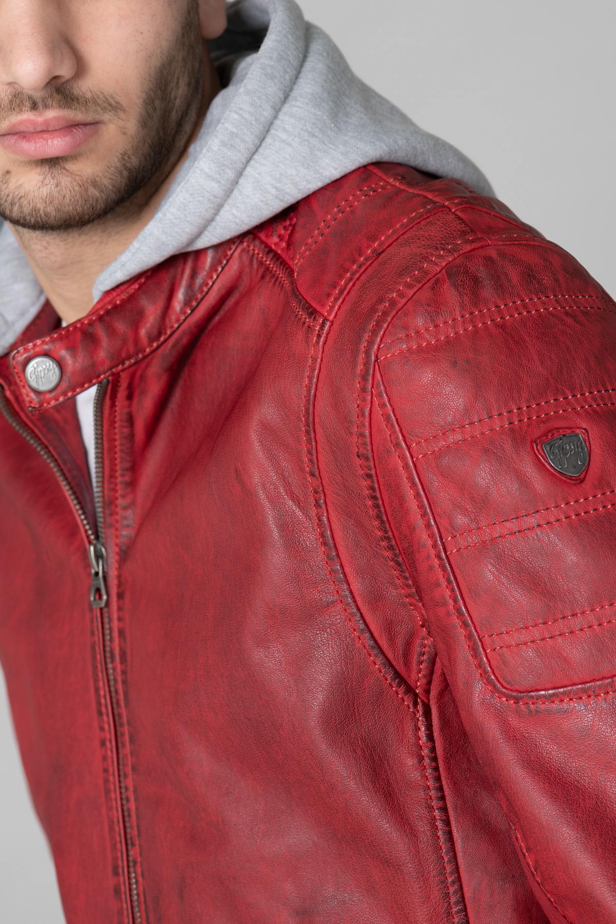 Red leather jacket for men - Image n°6