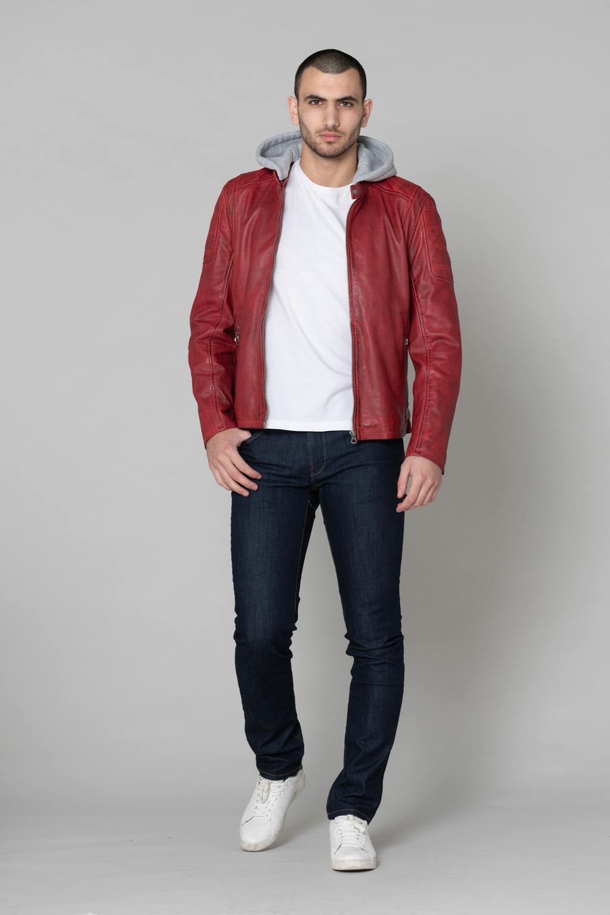 Red leather jacket for men - Image n°2