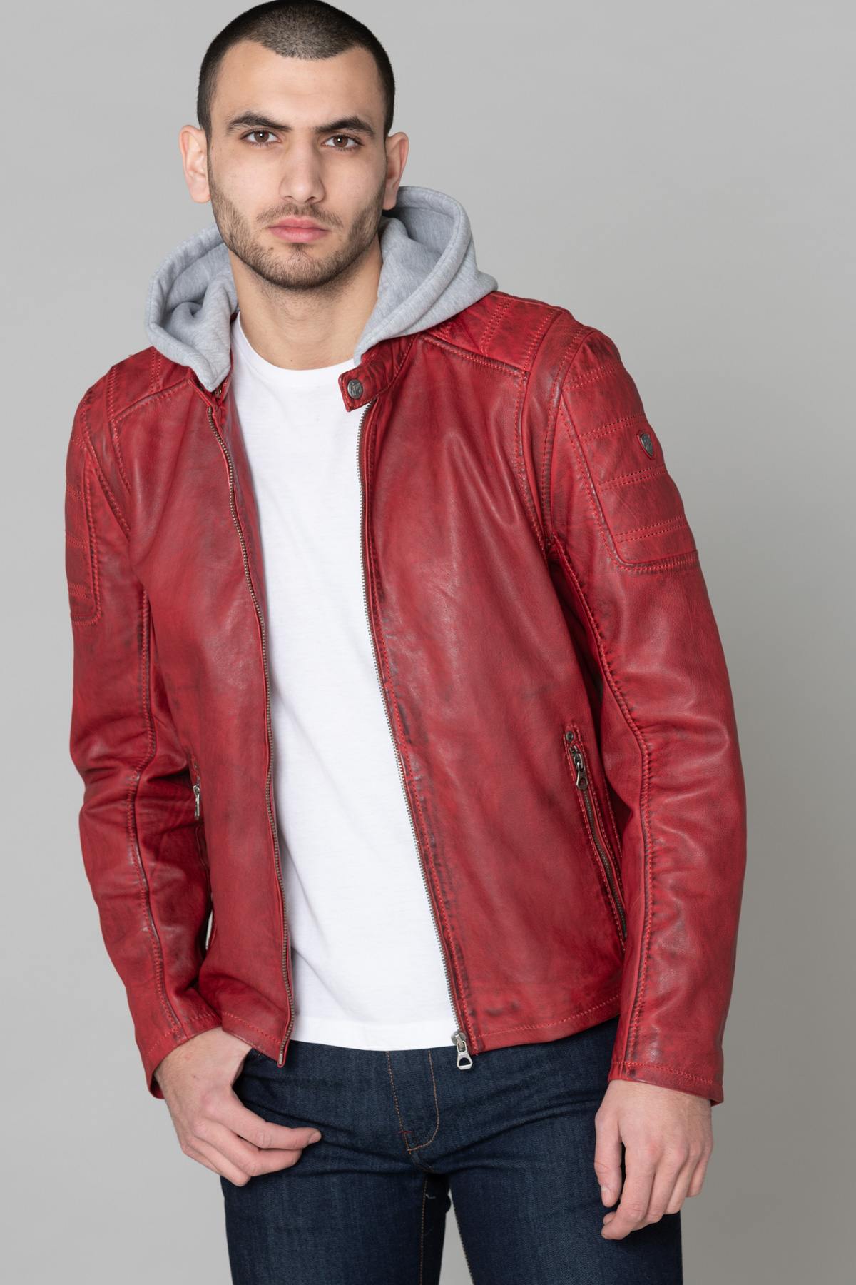 Red leather jacket for men - Image n°3