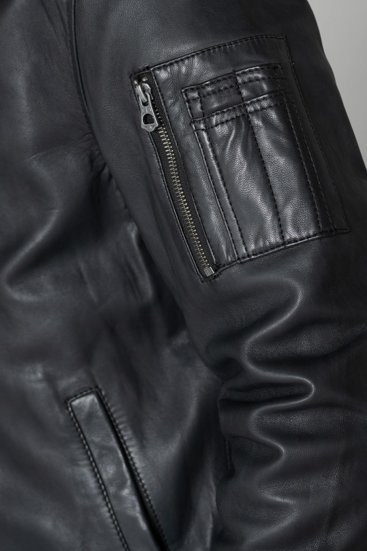 Men's black leather bomber jacket - Image n°8