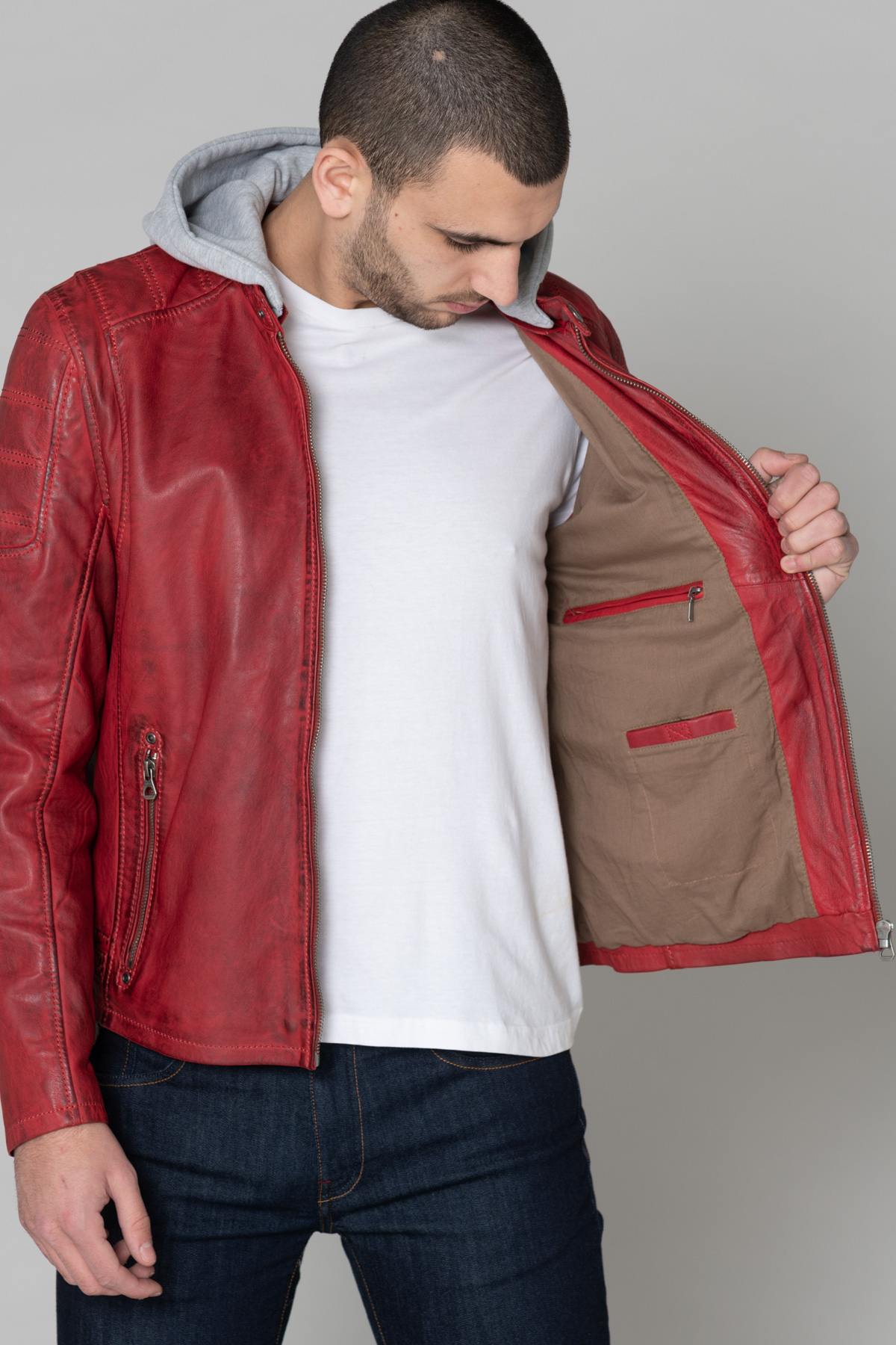 Red leather jacket for men - Image n°4