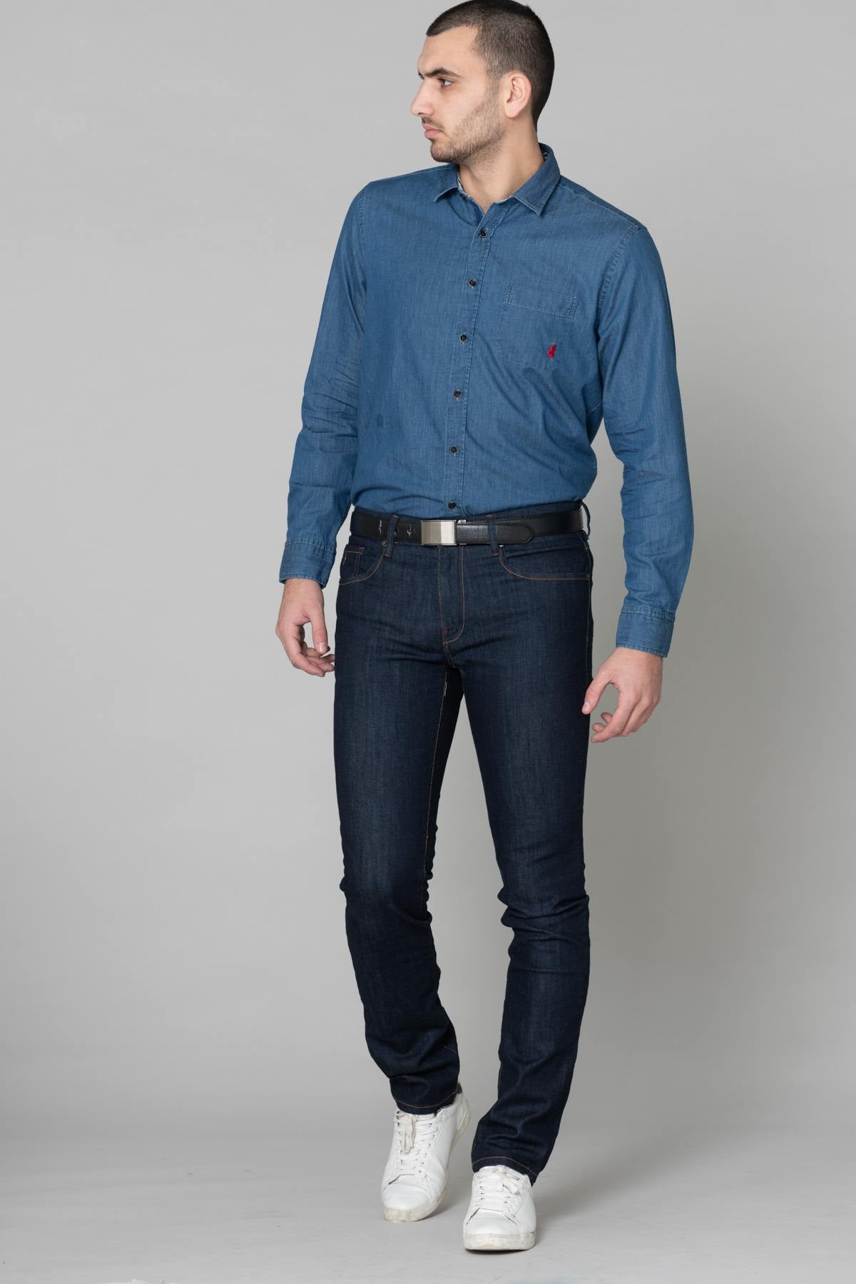 Blue denim shirt with pocket - Image n°3