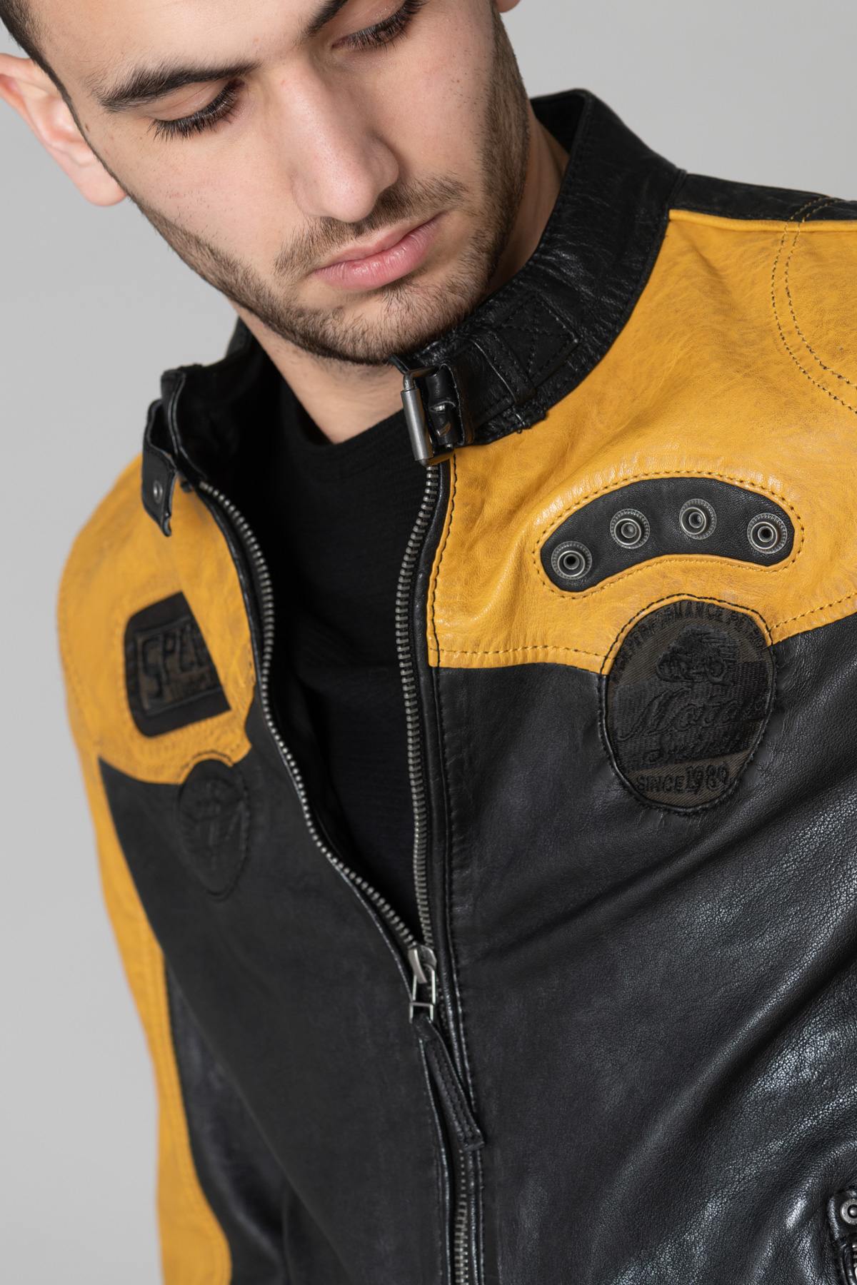 Black and yellow biker style leather - Image n°2