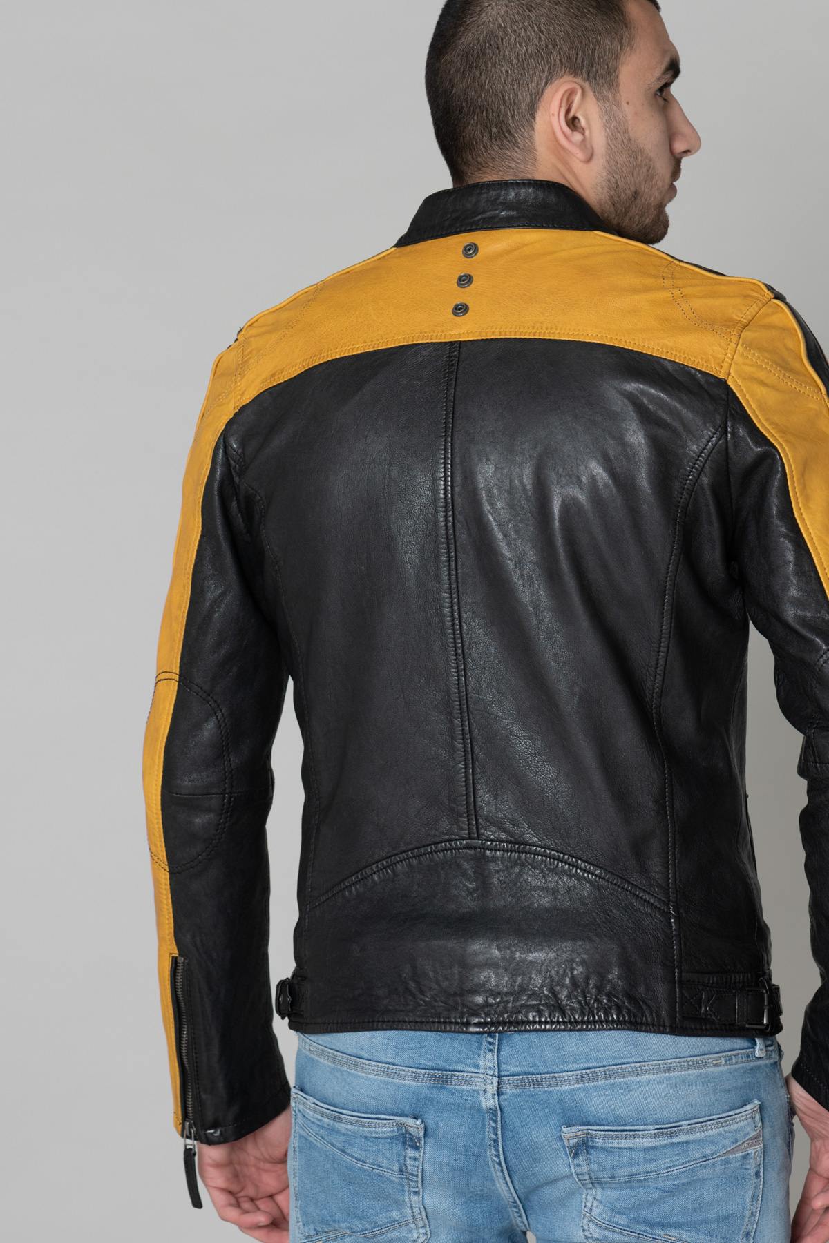 Black and yellow biker style leather - Image n°6