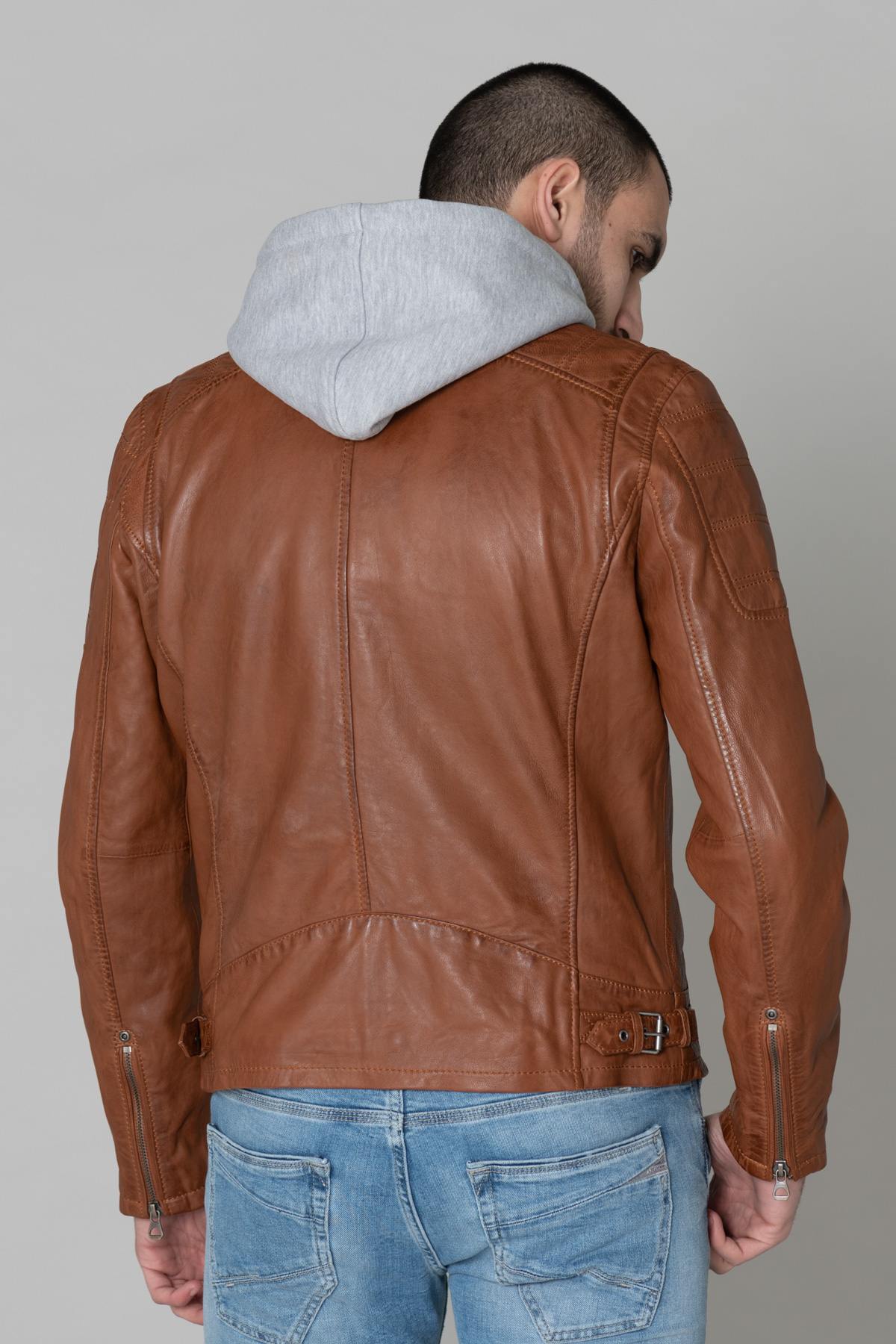 Fine leather jacket with hood - Image n°6