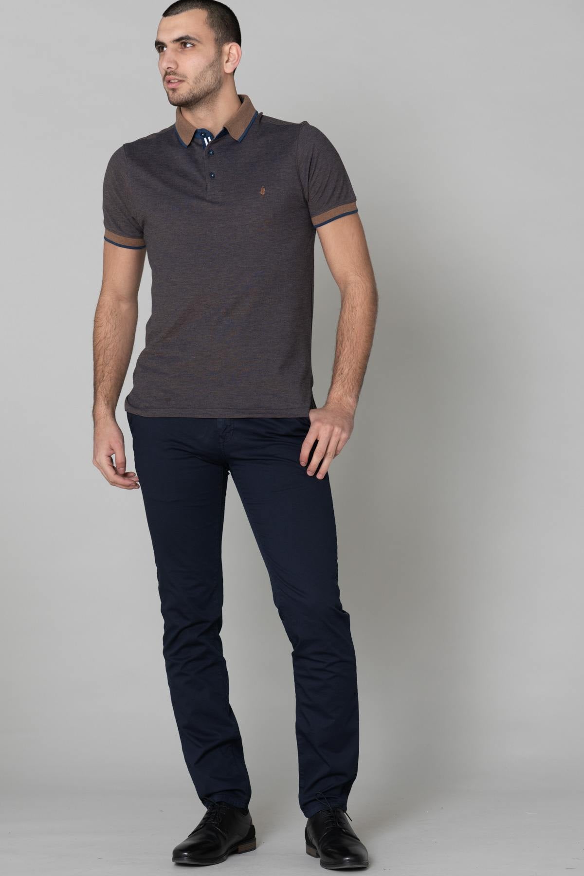 Men's brown and navy blue polo shirt - Image n°3