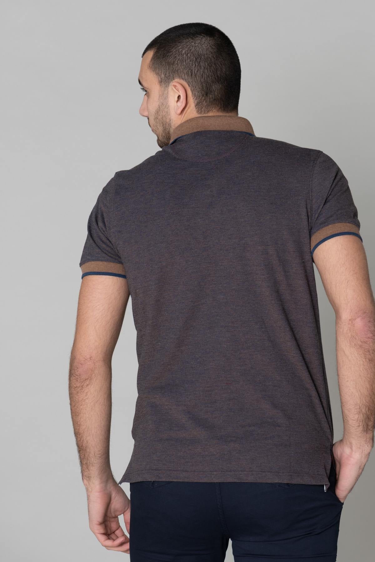 Men's brown and navy blue polo shirt - Image n°4