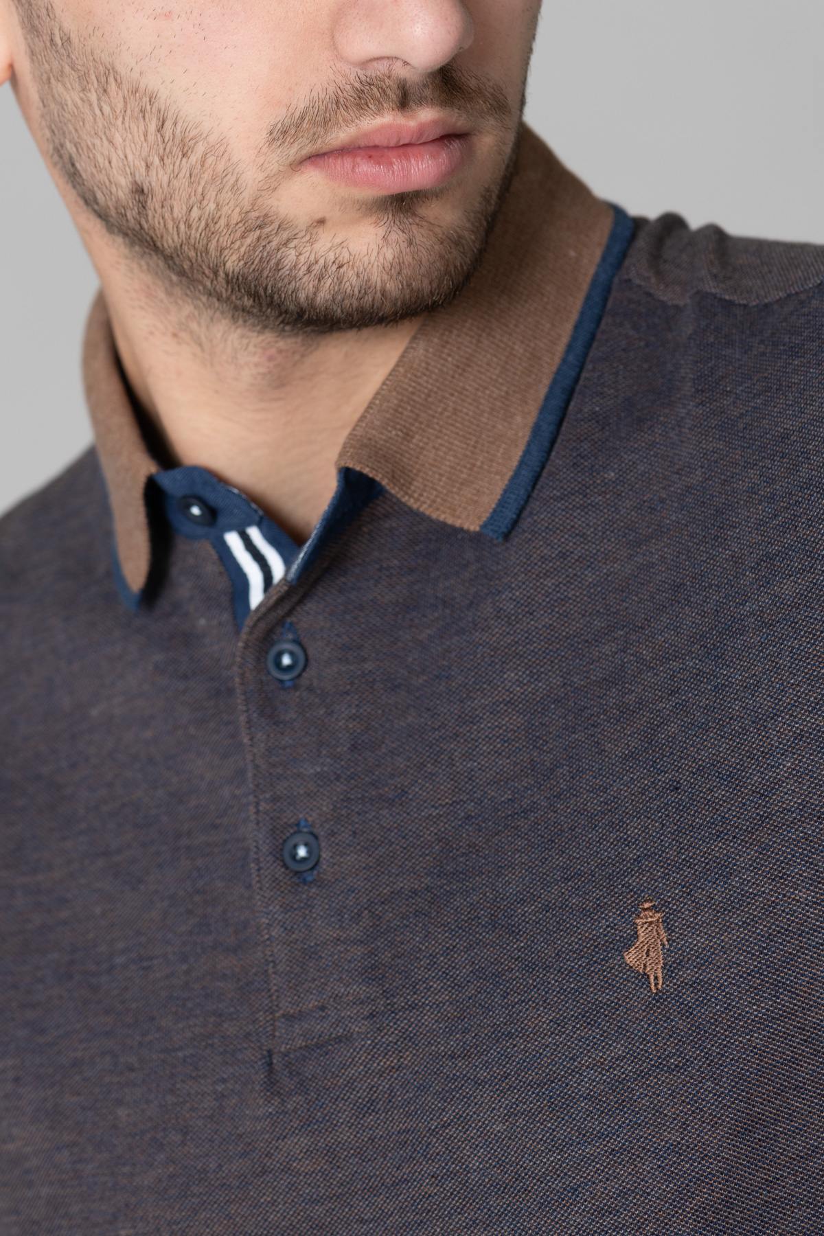 Men's brown and navy blue polo shirt - Image n°2