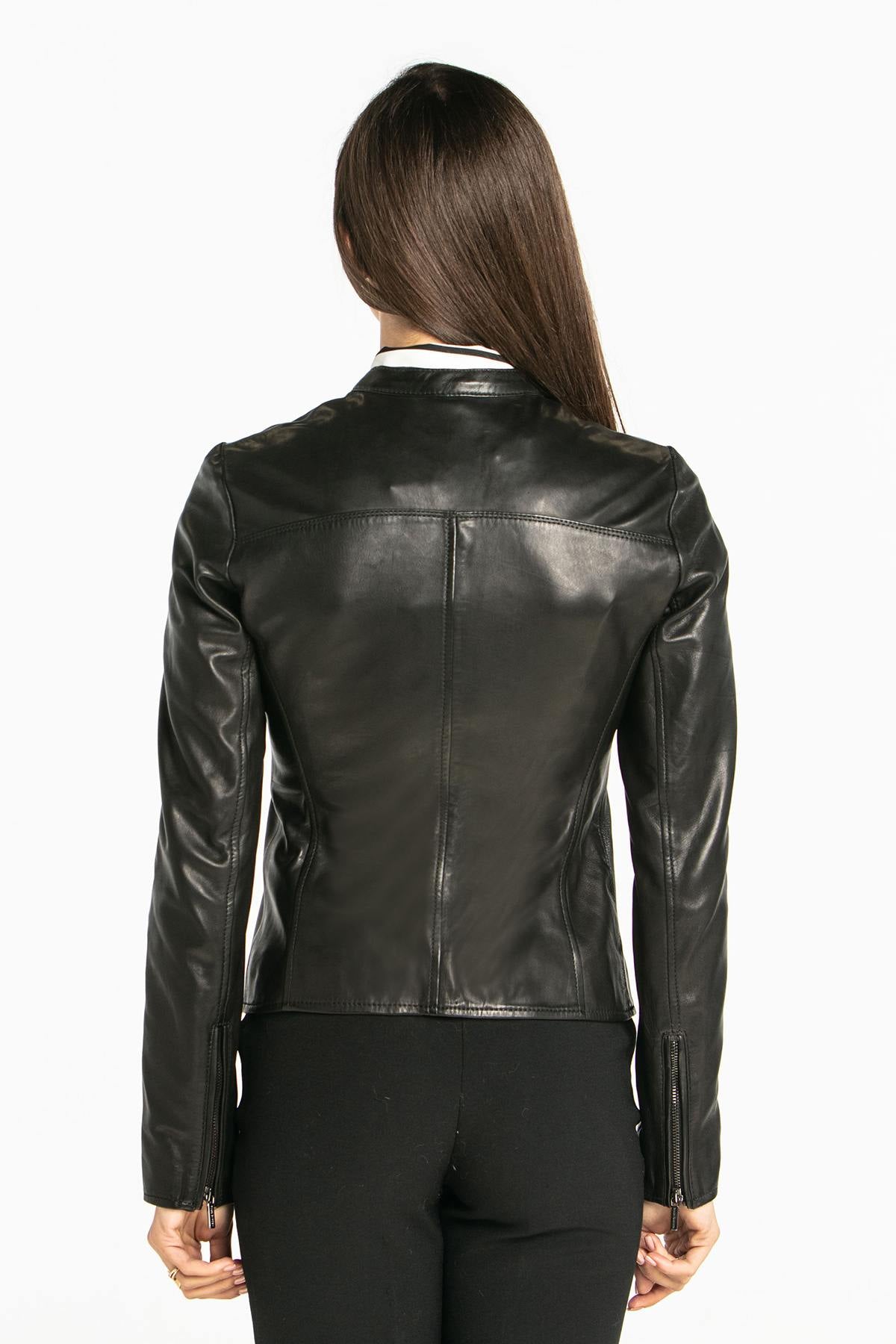 Lambskin leather jacket with snap collar - Image n°2