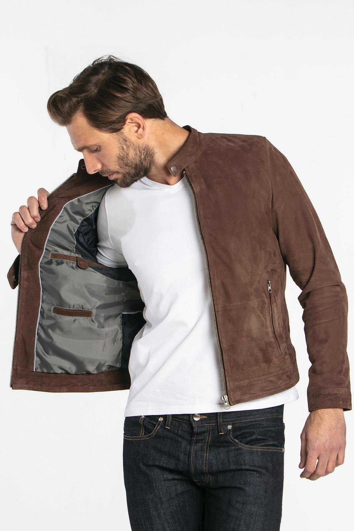 Brown suede leather jacket - Image n°6