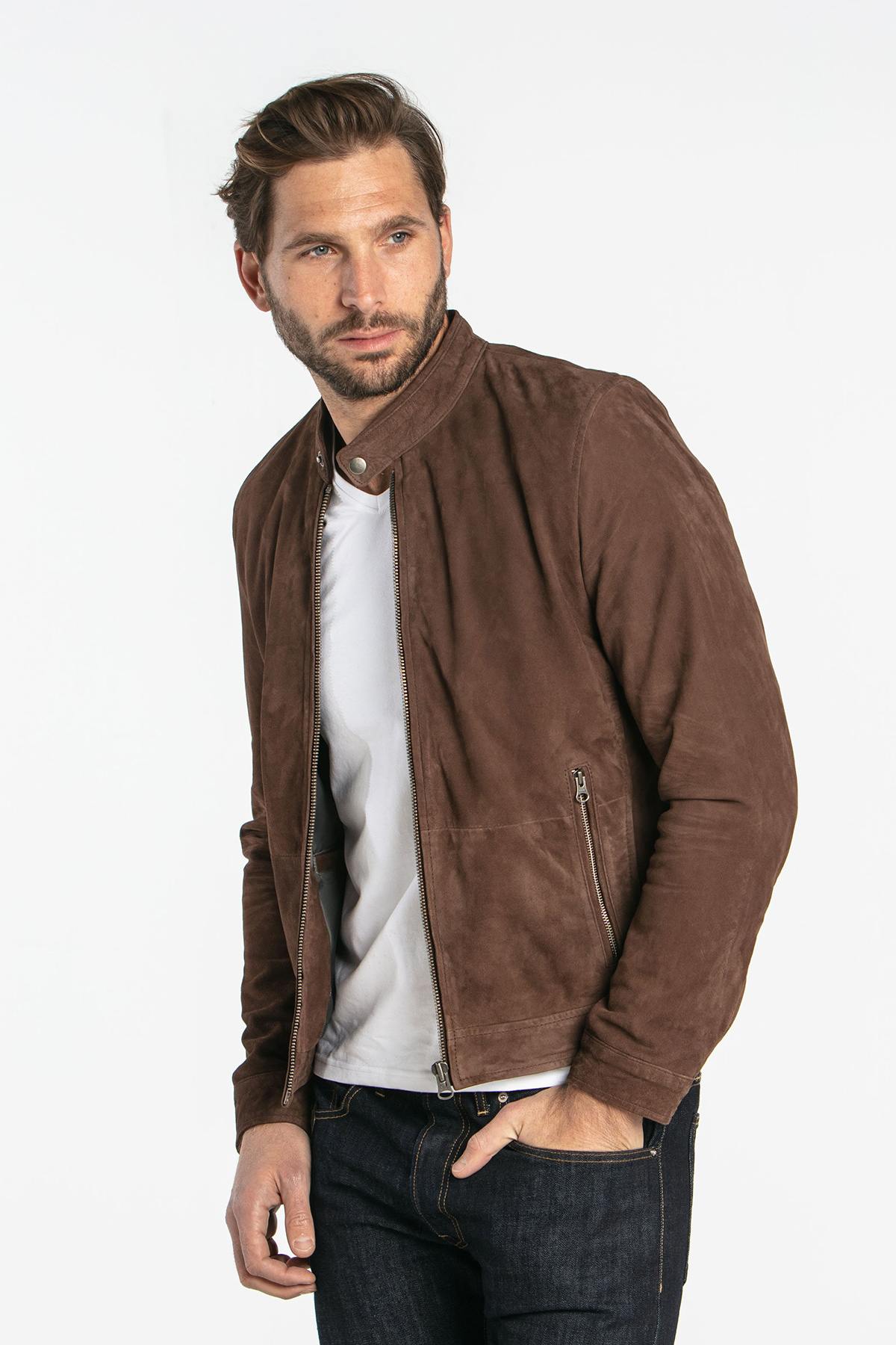 Brown suede leather jacket - Image n°1