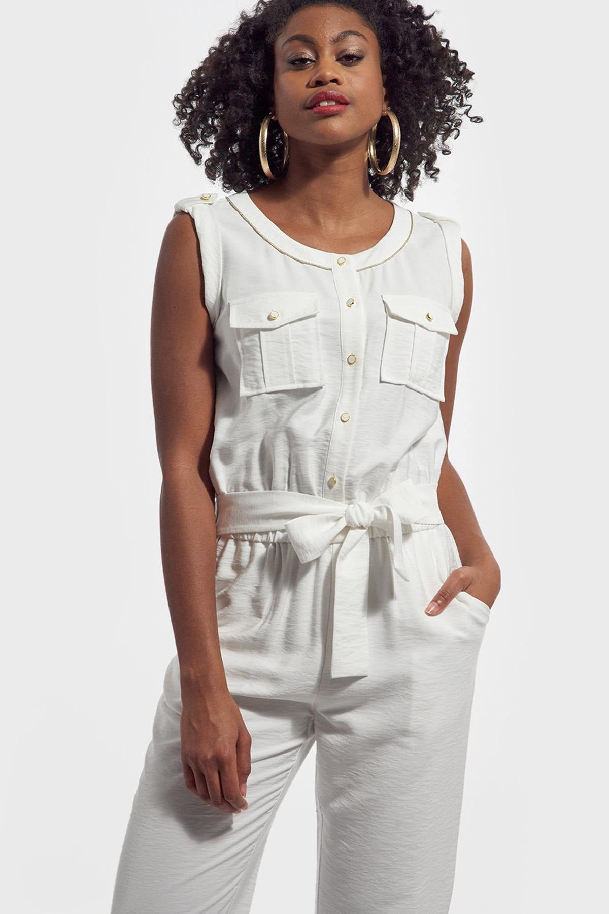 Women's white jumpsuit - Image n°2