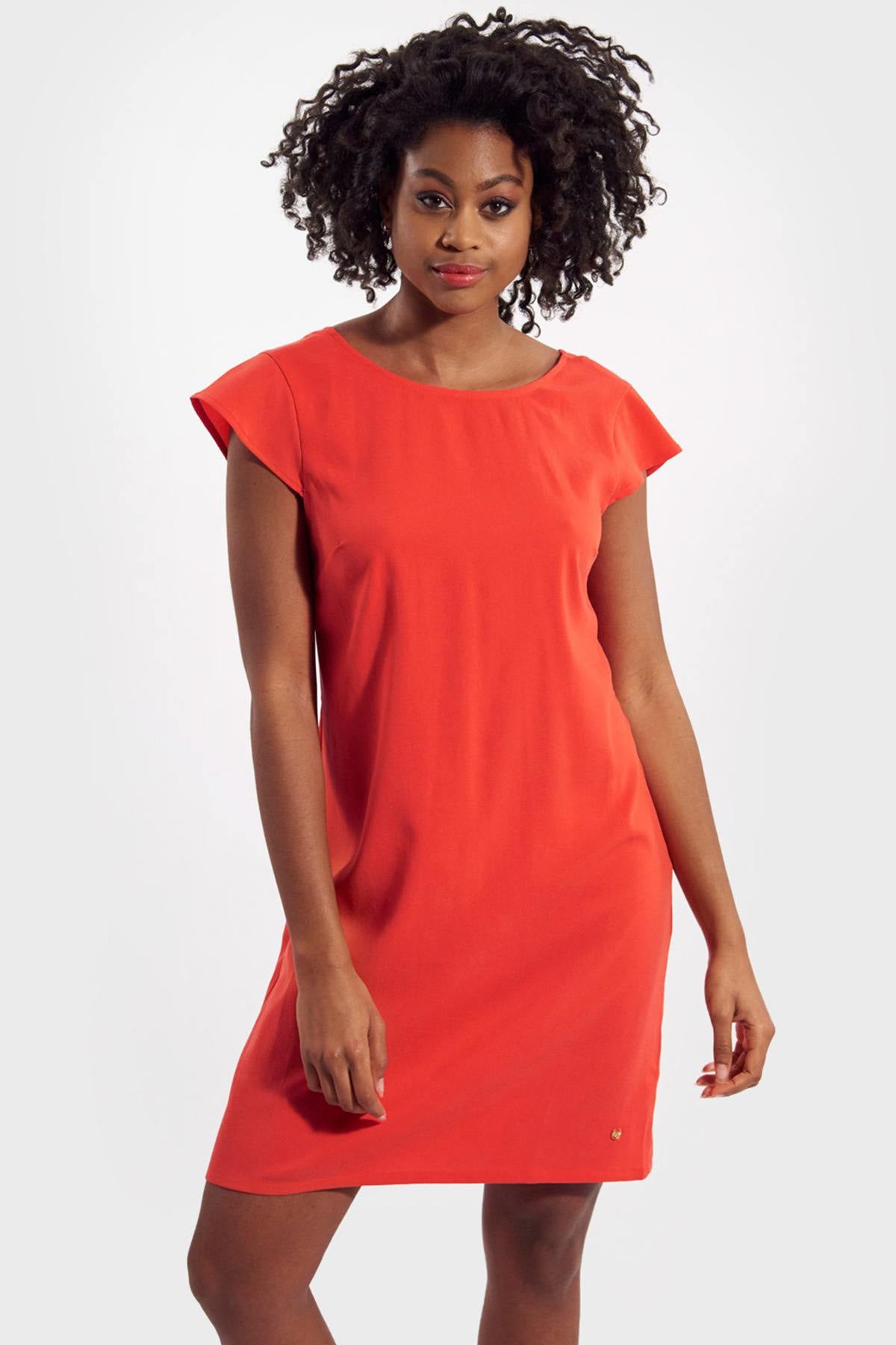 Coral color backless dress - Image n°3