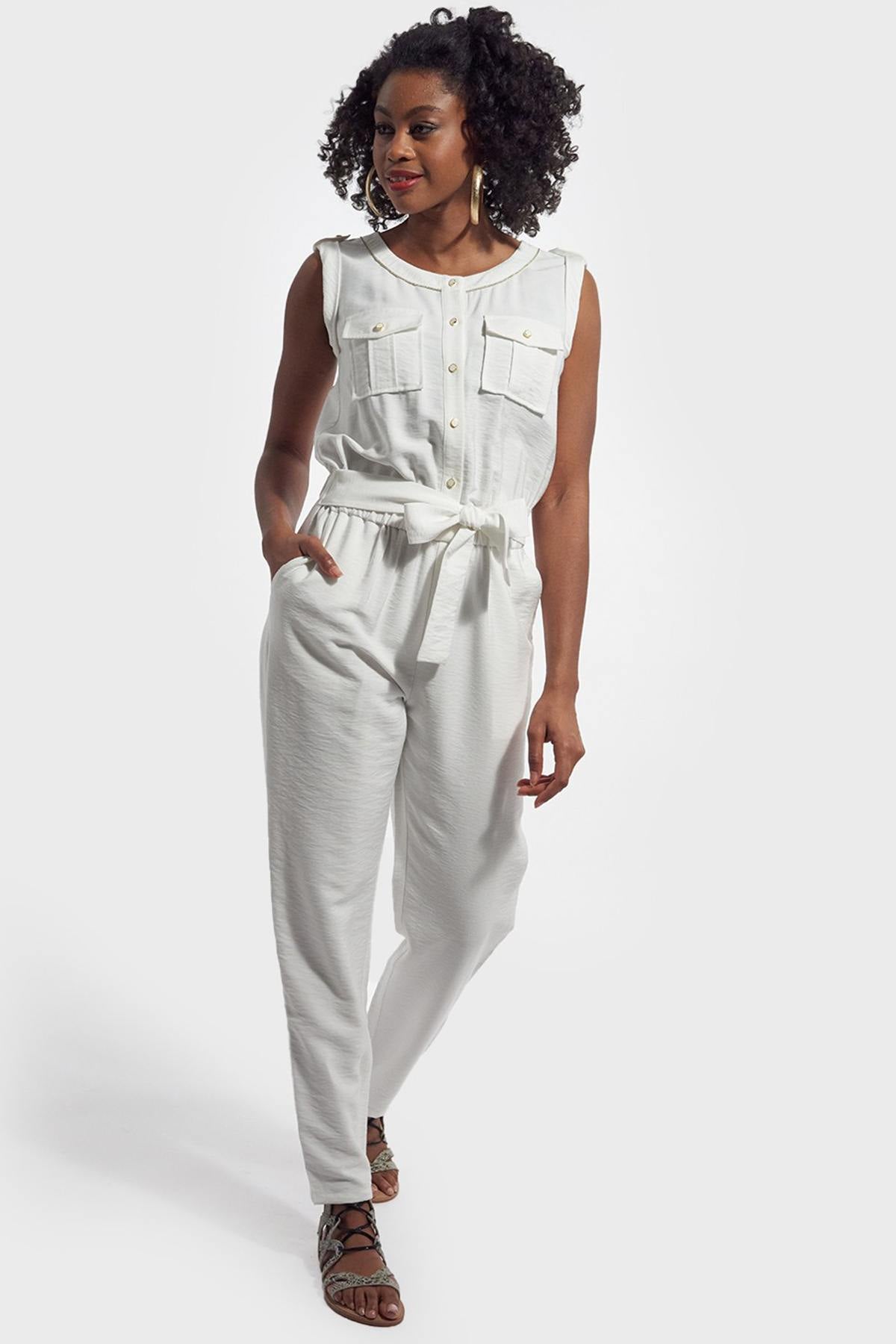 Women's white jumpsuit - Image n°1