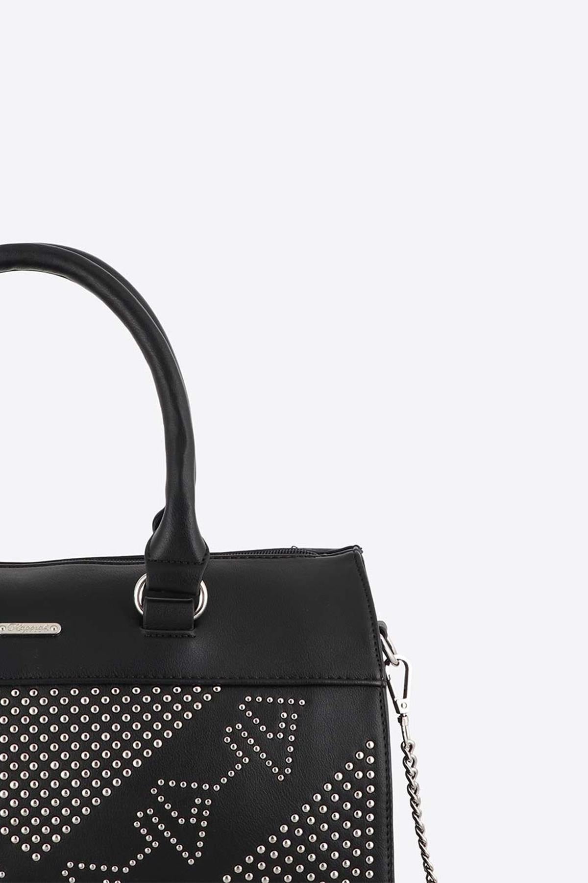 Black faux leather handbag - Image n°4