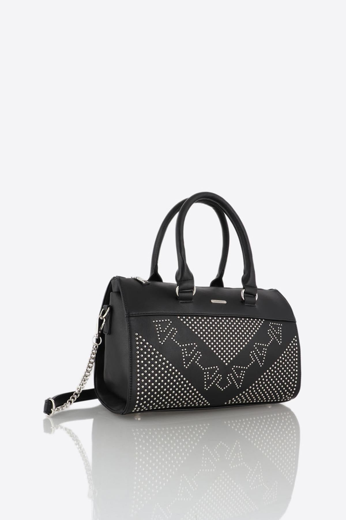 Black faux leather handbag - Image n°1