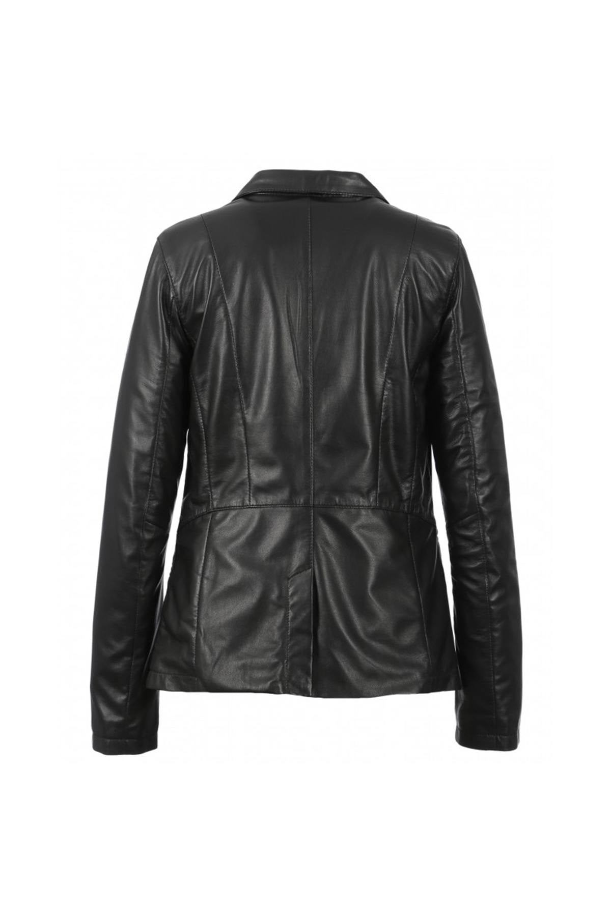 Fitted blazer jacket in black leather - Image n°8