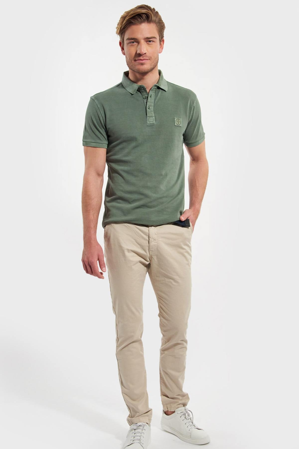 Khaki straight cut polo shirt - Image n°3