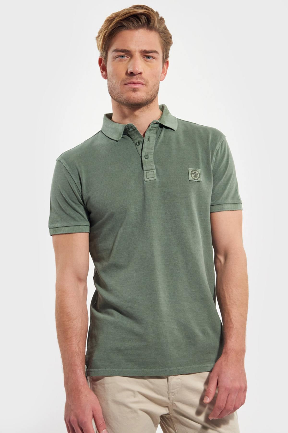 Khaki straight cut polo shirt - Image n°1