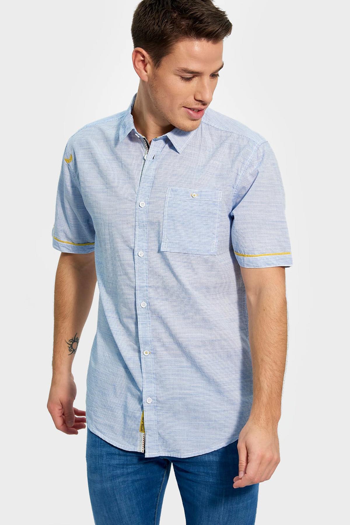 Men's short-sleeved striped shirt - Image n°1