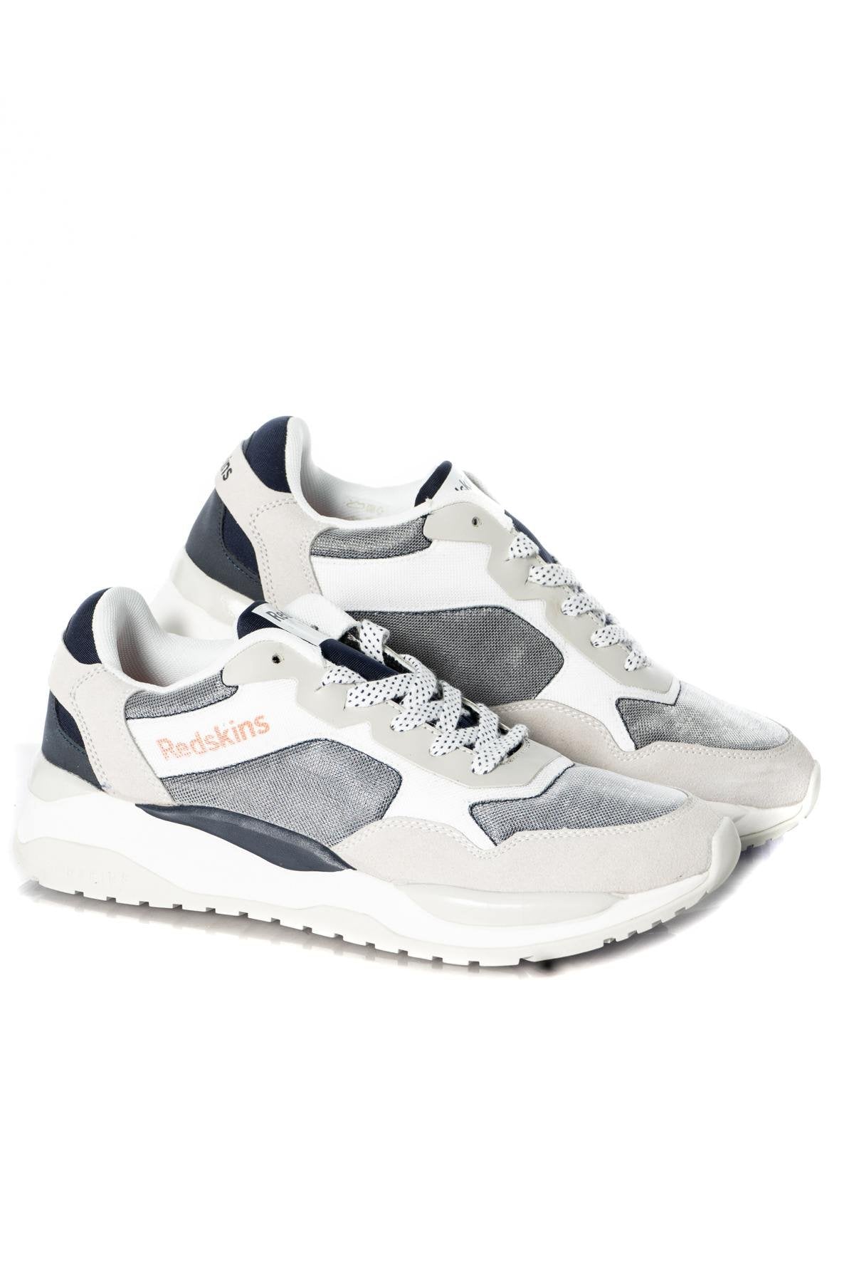 White and navy synthetic leather sneakers - Image n°2