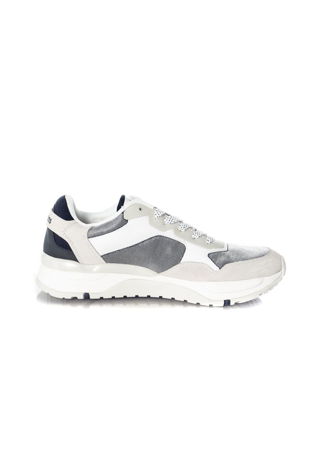 White and navy synthetic leather sneakers - Image n°3