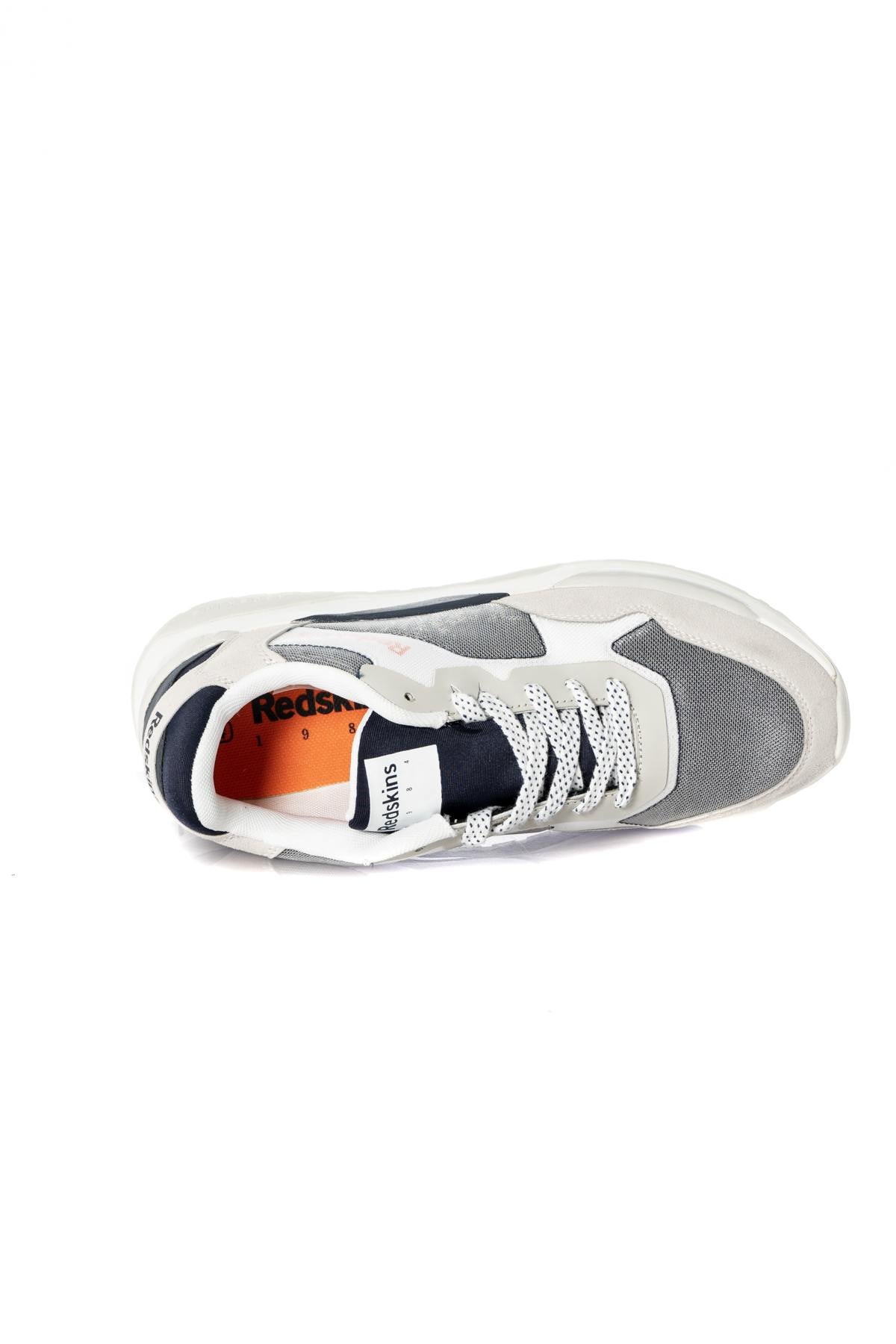 White and navy synthetic leather sneakers - Image n°4