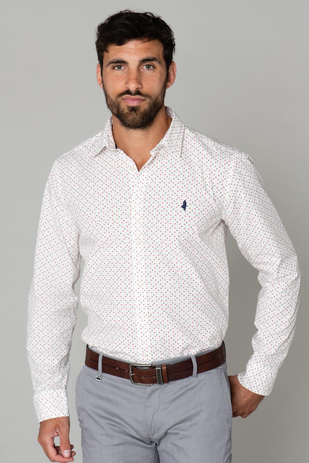 White patterned cotton shirt - Image n°1