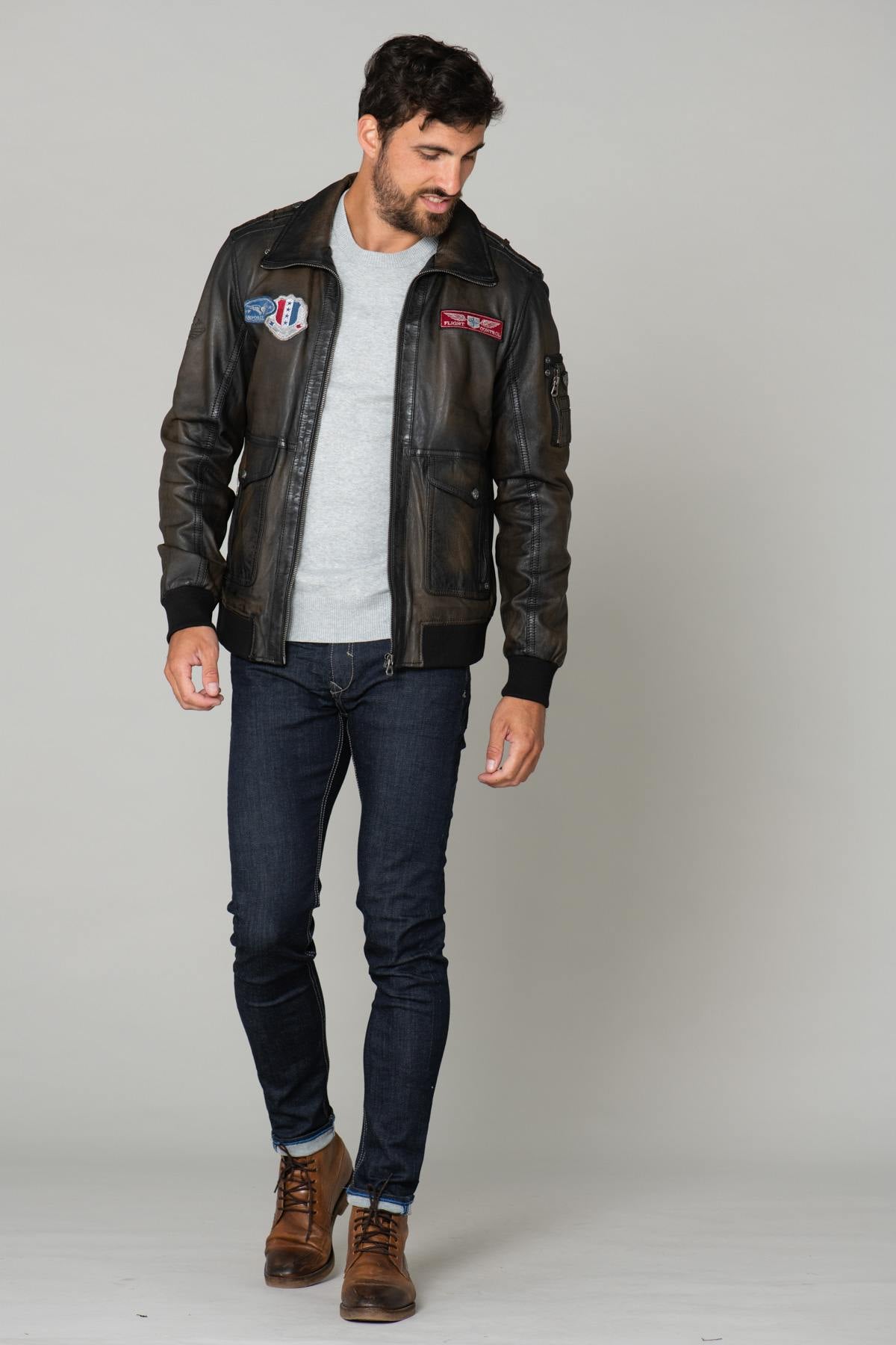 Aviator with brown leather patches - Image n°2