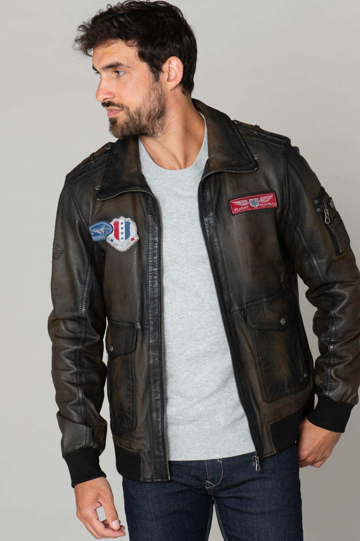 Aviator with brown leather patches - Image n°3