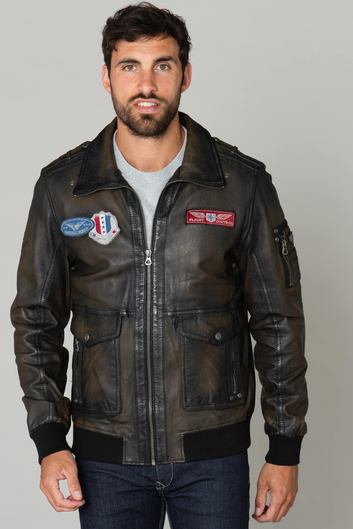 Aviator with brown leather patches - Image n°1